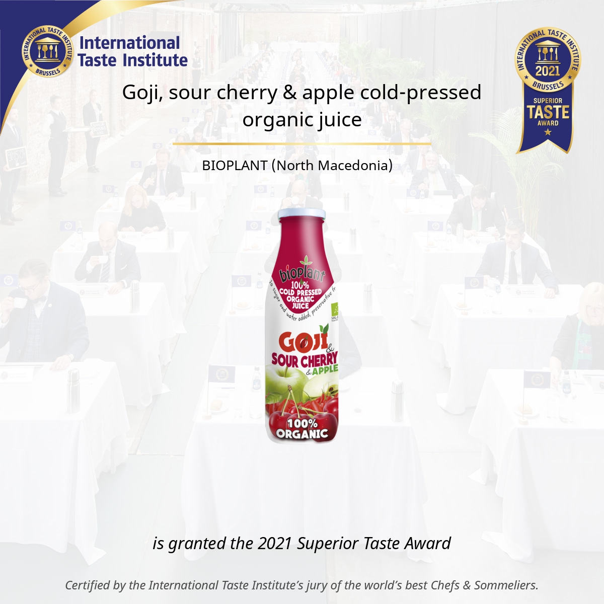 Square image of Goji, sour cherry & apple cold-pressed organic juice